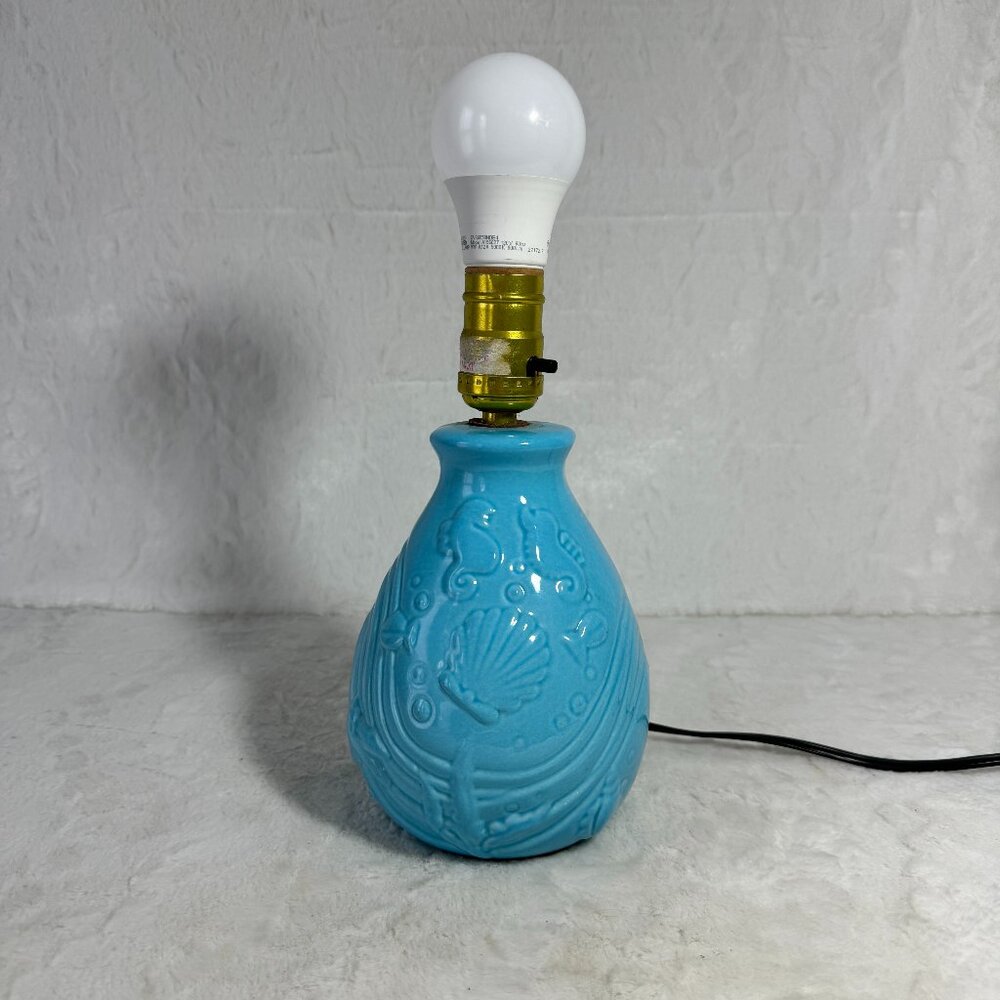 Disney Vintage Little Mermaid Lamp Blue Ceramic 1989 Base only no Shade - Picture 3 of 10